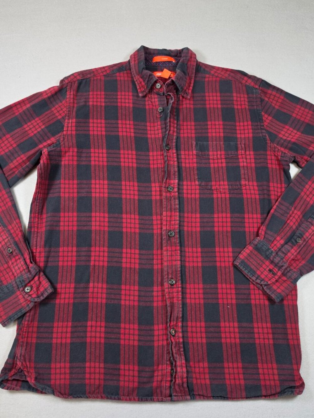 Joe Fresh Men's Flannel Shirt Size M Red Black Plaid Button Up Pre-Owned